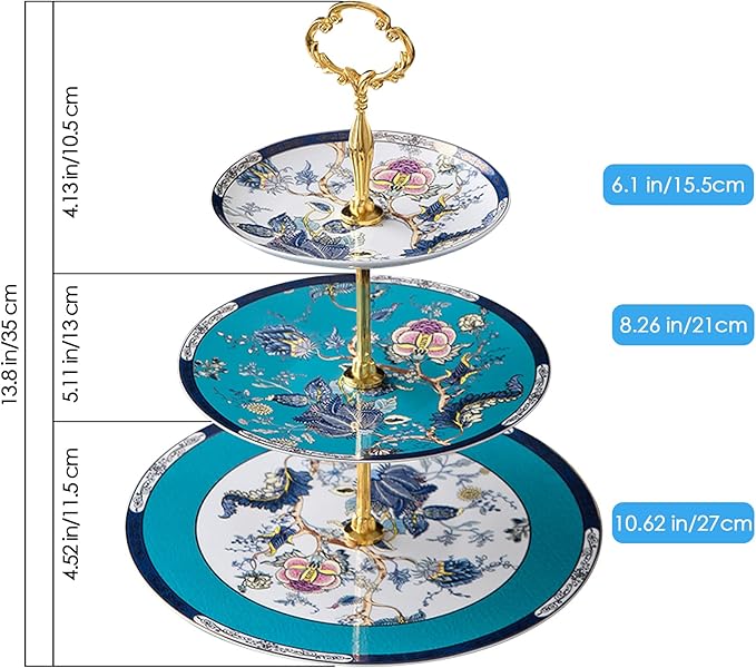 ACMLIFE Bone China Tea Sets with Cake Stand 3 Tiers for 6 Adults, 21 Piece Vintage Tea Cup Set, Blue Floral Tea Sets for Women Tea Party or Gift Giving China/English Tea Cup Set