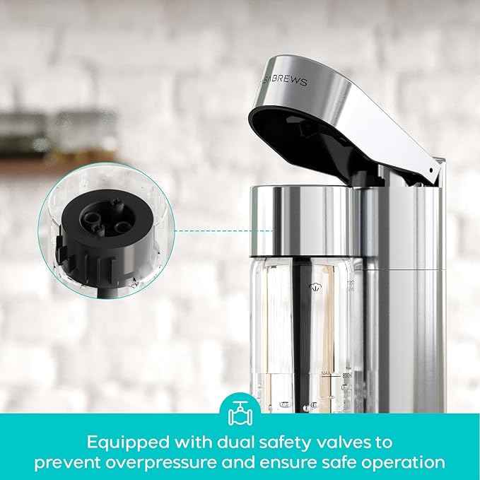CASABREWS EDGE Sparkling Water Maker, Stainless Steel Soda Streaming Machine Compatible with 60L CO2 Carbonator (NOT Included), Soda Maker with PET Bottle for Carbonate Water, Wine or Juice
