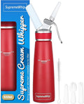 PRO Cream Dispenser, Durable High-Grip, Metal Lid with Rubber, 3 Nozzles, for Hot/Cold Use, Cleaning Brush Included, Red - 500 ml / 1 Pint