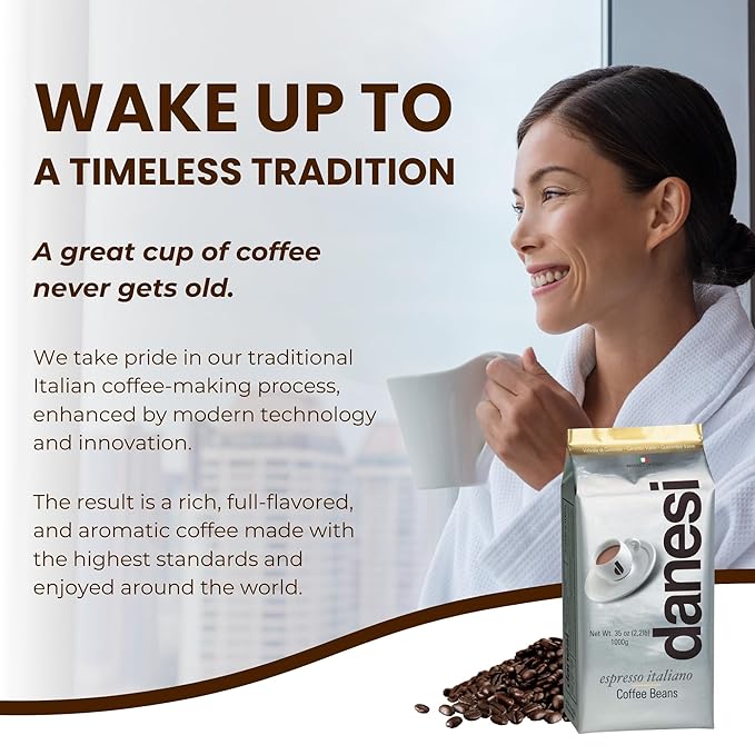 Danesi Caffe Italian Whole Coffee Beans - Espresso Coffee Beans and Medium Roast Whole Bean - Perfect for Espresso Machines, French Press, and Home Brewing - Gold (6.6 lb)