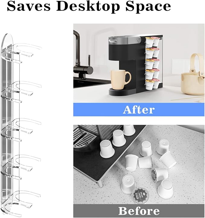 NiHome Acrylic Coffee Pod Capsule Holder for K-Cup Pods, Convenient for Coffee Machines, Space-Saving for Small Countertops - Accommodates 10 Capsules, Easy Installation, Wide Compatibility (2 Pack)