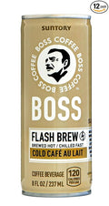 BOSS Coffee by Suntory - Japanese Flash Brew Coffee with Milk, 8oz 12 Pack, Imported from Japan, Au Lait, Espresso Doubleshot, Ready to Drink, Contains Milk, No Gluten