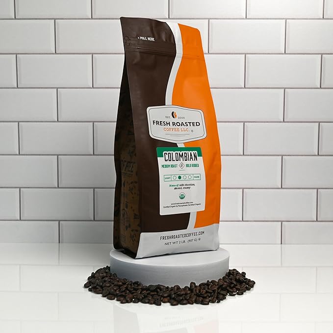 Fresh Roasted Coffee, Organic Colombian | USDA Organic, 100% Single Origin, Kosher | Medium Roast 2 lb (32 oz) Ground