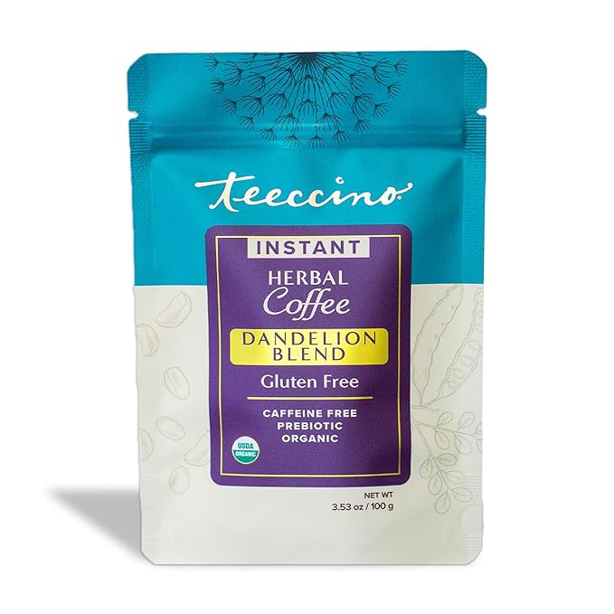 Teeccino Instant Organic Dandelion Blend – 33 servings – Gluten Free Instant Microground Herbal Coffee with Chicory & Dandelion Roots That’s Prebiotic, Caffeine-Free, and Acid-Free – 3.5 ounces
