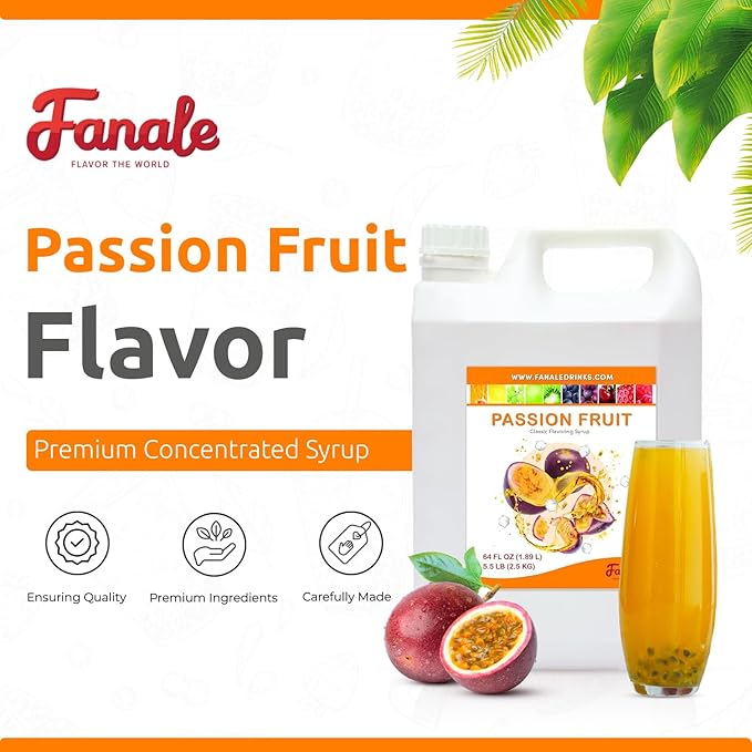 Fanale Premium Flavoring Concentrated Syrup for Bubble Tea 5.5 lb | Passion Fruit Flavor Syrup | for Boba Tea, Smoothies, Slushes, Desserts | 5.5 lb | Pack of 6 | SRP503-CS