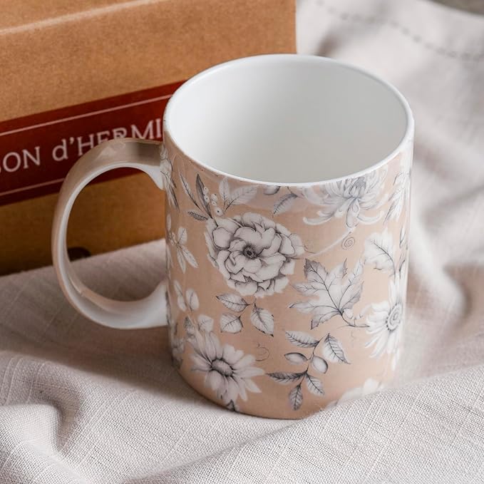 Maison d' Hermine Coffee Mug with Handles Fine Bone China Mugs Pack of Two Tea Cups for Hot Beverages Cappuccino Latte Home Restaurant Office Perfect for Gift (Pretty Autumn, 12 Ounce)