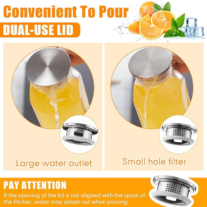 Honeydak 2 Pack 2.5 L/ 85 oz Glass Pitchers with Lids and Handles for Fridge Clear Iced Tea Pitchers with Spout Borosilicate Carafe Jars Large Jugs for Hot Cold Drink Tea Coffee Juice Beverage