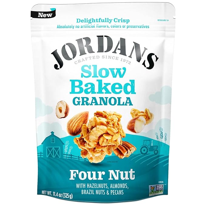 Jordans Cereals | Delightfully Crisp Slow-baked Granola | No Artificial Flavors, Colors, or Preservatives | Healthy Snacks for Adults & Kids | 11.4 oz (325 Grams, Four Nut)