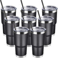 DOMICARE 30 oz Tumbler with Lid and Straw, Stainless Steel Tumblers Bulk, Insulated Vacuum Double Wall Travel Coffee Mug, Durable Powder Coated Tumbler Cups (Black, 8)