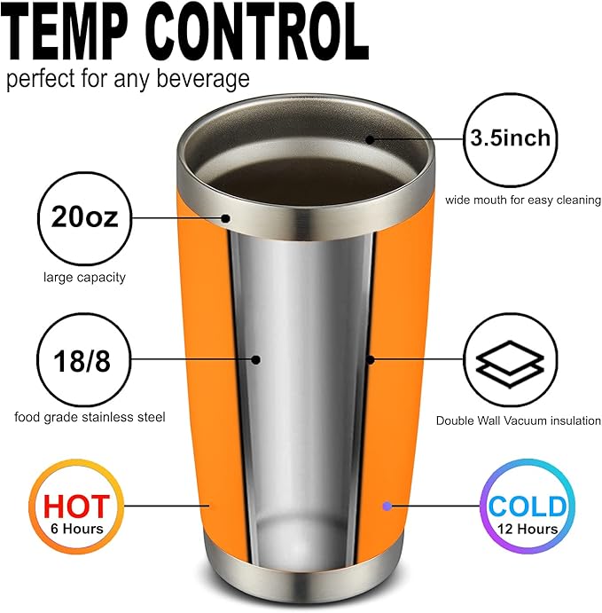 COMOOO 20oz 8 Pack Tumbler Double Wall Vacuum Insulated Coffee Travel Mug Stainless Steel Tumbler Bulk with Lid and Straw Insulated Coffee Cup for Cold & Hot Drinks (Orange, 8 Pack)