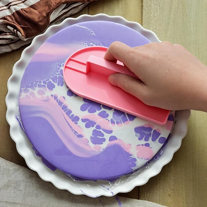2 PCS Fondant Smoothing Tool, Cake Decoration Icing Smoother, Plastic Fondant Icing Smoother Polisher, Icings Scraper Paddle Tool for Cake Decoration Tools (Pink, Green)