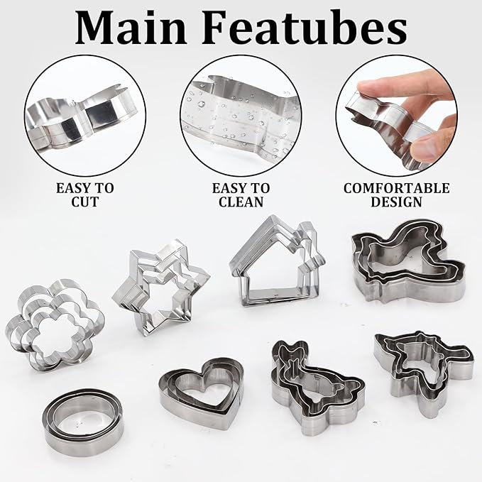 Metal Cookie Cutters Set 24 Pieces, Cookie Cutter -Heart, Star, Round, Flower, Animals for Valentine'S Day Christmas Holiday