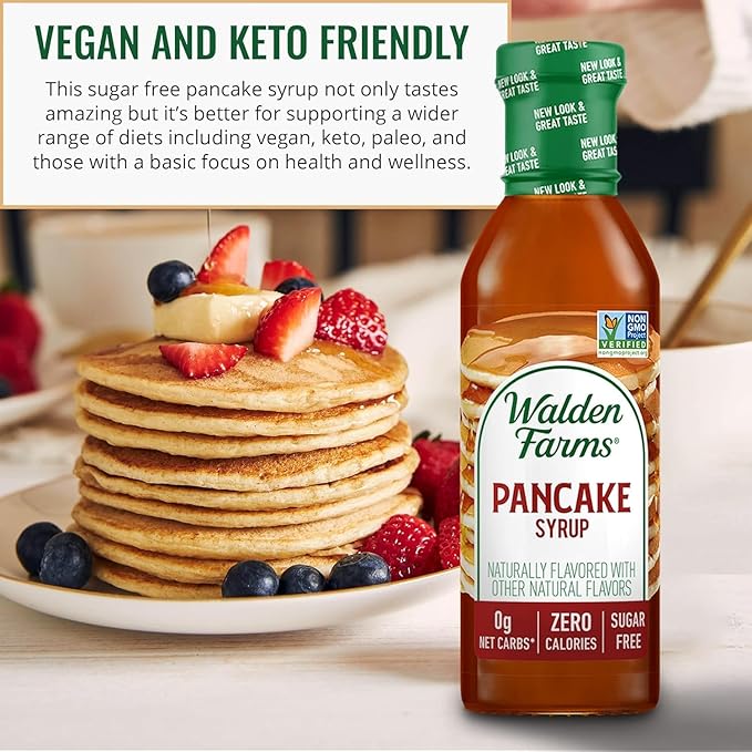 Walden Farms Pancake Syrup – Perfect for Pancakes, Waffles, Desserts – Zero Calorie, Sugar-Free, Low Carb, Keto-Friendly, Gluten-Free, Vegan – 2-Pack, 12 oz Bottles