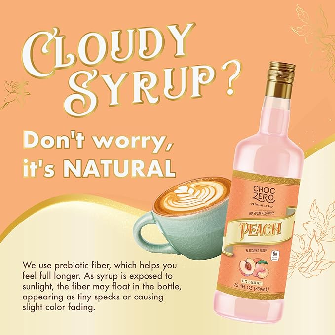 ChocZero Peach Syrup – Sugar Free Flavoring Syrup for Coffee, Tea & Cocktails – Keto Friendly, Low Carb, No Sugar Alcohols, Vegan & Gluten Free – 25.4 Fluid Ounces