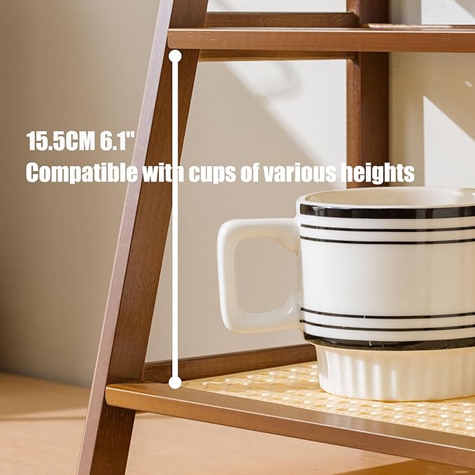 KISKIS Cup Mug Holder Wooden & bamboo look, Non-Slip Coffee Cup Rack Organizer, Bathroom Stand Storage Shelf with 2 Tier, Kitchen Countertop Spice Rack