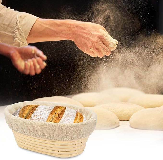 2 PCS 8 inch Oval Long Banneton Brotform Bread Dough Proofing Rising Rattan Basket & Liner for Professional & Home Bakers