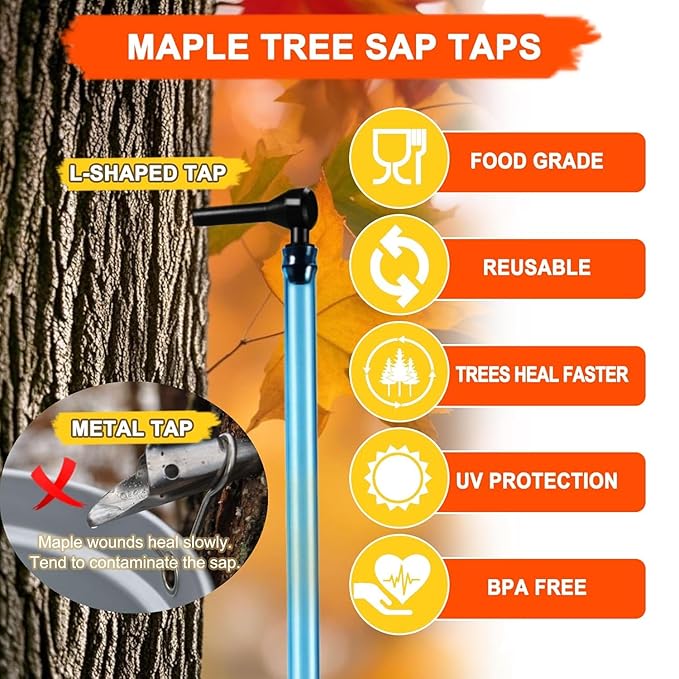 Maple Syrup Tree Tapping Kit with 120ft Reusable Food Grade Tubuing drop Lines extractors, 20 Pcs Maple Sap Taps, Maple Birch Walnut Sugaring Starter Supplies Collection Gift for Experts or Beginners