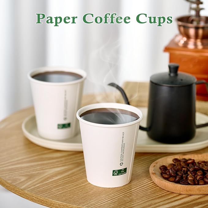 LITOPAK 210 Pack 10 oz Disposable Paper Coffee Cups, White FSC Hot Coffee Cups for Multiple Drinks for Office, Store, Home
