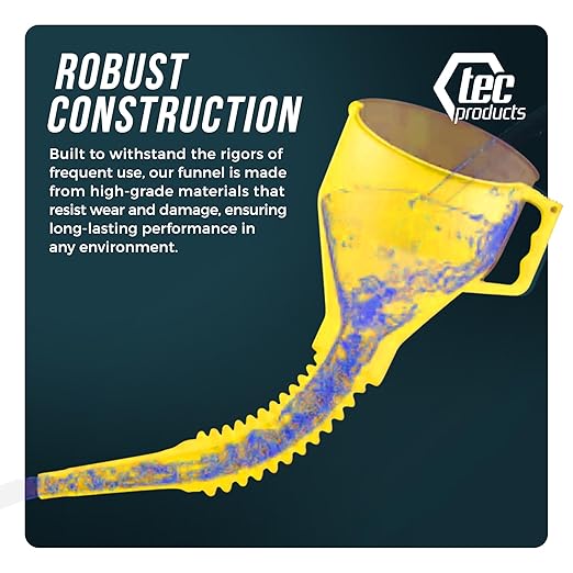 FlexAll Long Flexible Funnel for Automotive Use - Durable Nitrile Rubber - Ideal for Car Oil Change, Transmission Funnel Fluid, Diesel, Fuel, Gas - Made in USA - Yellow (16 x 5 Inches)