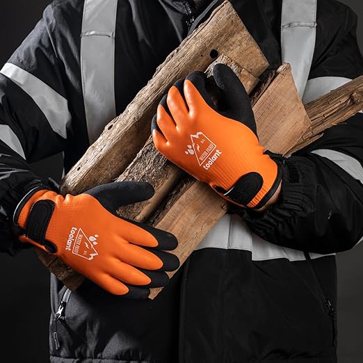 toolant 100% Waterproof Gloves Bulk Pack, 3 Pairs, Winter Work Gloves for Cold Temperature, Touchsreen, Warm Gloves for Freezer, Fishing and Gardening, With Grip, Orange, XX-Large