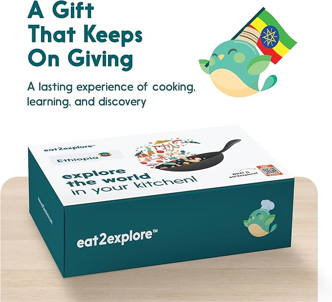 eat2explore Cooking Kits for Kids – Interactive & Educational Kids Cooking Sets Real for Ages 5 and Up,3 Recipe Cards & Global Ingredients – Fun Gift for Young Chefs (Ethiopia Edition)