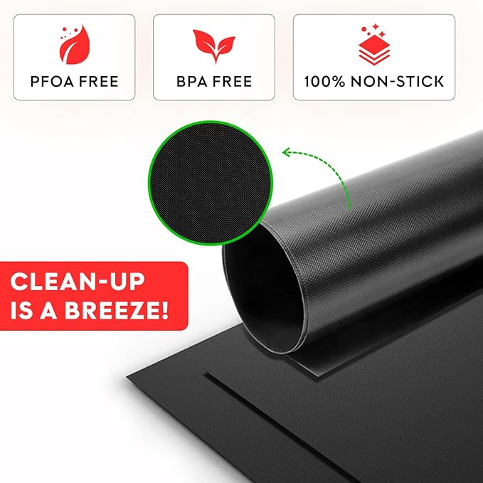 BBQ Grill Mat Set of 3-100% Nonstick Large Grilling Sheets - Heavy Duty Cooking Mats for Outdoor Grill Charcoal, Gas or Electric - Reusable, Extra Thick and Easy to Clean - 15.75 x 13