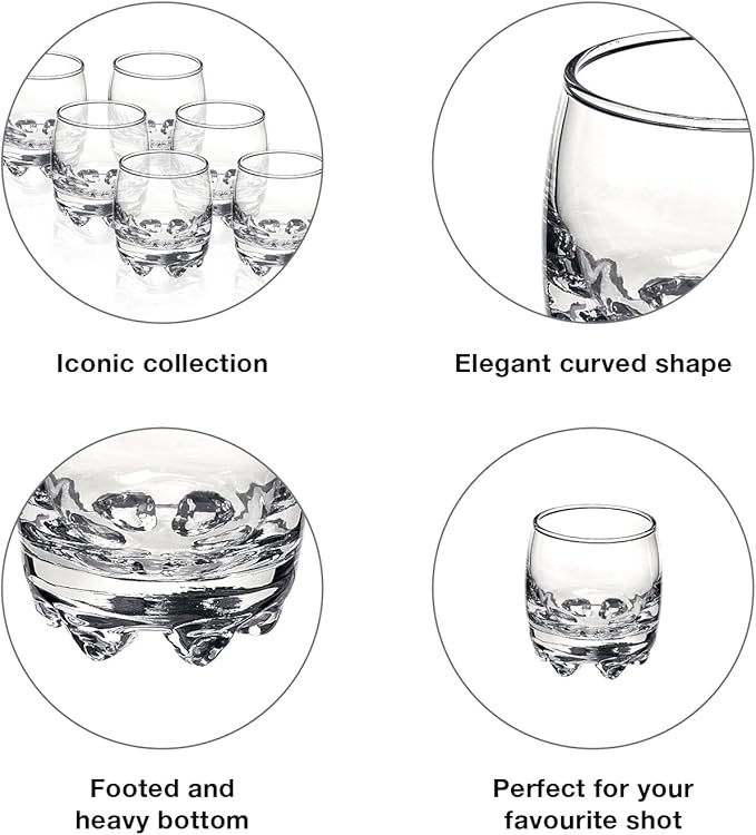 Bormioli Rocco Galassia Shot Glasses – Gift Set Of 6 Drinking Shot Cups With Elegant Curved Shape, Heavy Sham & Interlocking Feet – Short Shooter Tumblers For Liquors & Spirits (2.25oz)