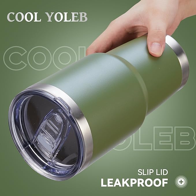 30 oz Tumbler with Lid Stainless Steel Tumblers Bulk Vacuum Insulated Cup Reusable Powder Coated Travel Mug Double Wall Leak Proof Cups Keep Cold Drinks for 12 Hours Army Green, Set of 8
