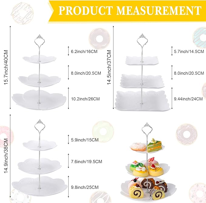 Sawysine 6 Pack 3 Tiers Dessert Stand Plastic Cupcake Stand Serving Trays Cupcake Display Stand Cookie Tray for Party and Platter for Home(Silver)