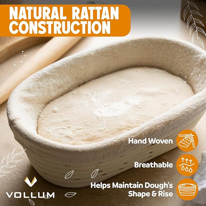 Banneton Bread Proofing Basket Sourdough Proofing Basket for Beginners & Professional Bakers, Handwoven Rattan Cane Bread Maker with Linen for Artisan Breads, 11 x 3.5 Inch, 3-Pound Round