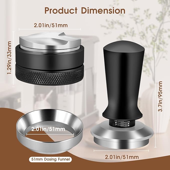 51mm Espresso Accessories Kit, Espresso Distribution Tool, Spring Loaded Calibrated Tamper and Dosing Funnel Set, Coffee Distributor Leveler Fits 51 mm Espresso Machines and Portafilters
