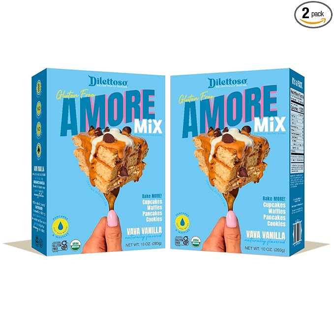 Dilettoso's Organic Gluten-Free Oat Flour Baking Mix | Vanilla | Pancakes, Waffles, Cupcakes, Brownies, and Cookies | 10oz AMORE Mix (2 Boxes)