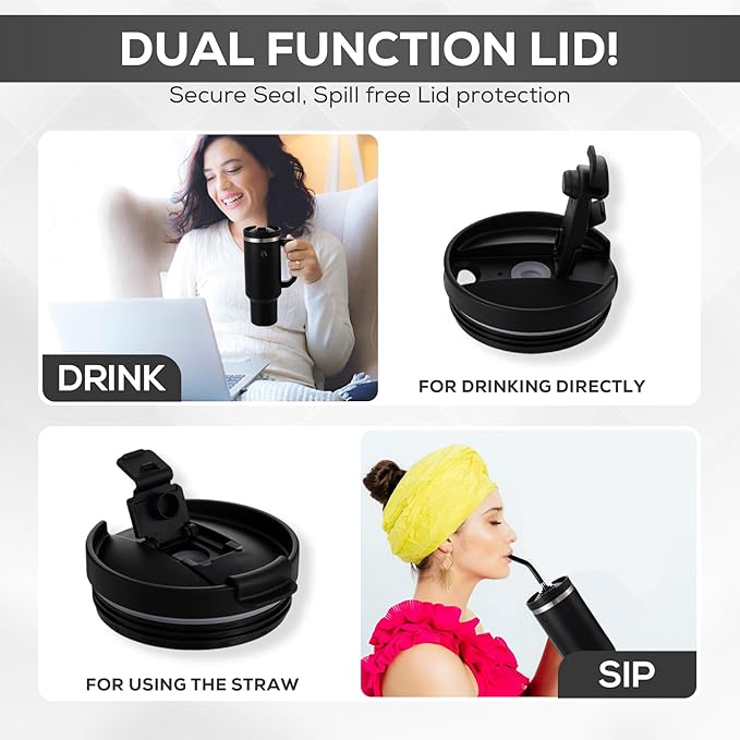 40 oz Tumbler with Handle and Straw, Dual feature Lid, Vacuum Insulated for Hot & Cold, Stainless Steel, includes Silicone Boot & Cleaning Brush