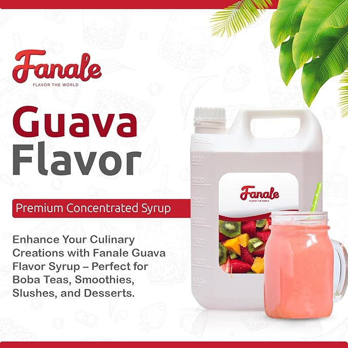 Fanale Premium Flavoring Concentrated Syrup for Bubble Tea 11 lb | Guava Flavor Syrup | for Boba Tea, Smoothies, Slushes, Desserts | 11lb | Pack of 4 | SRP210-CS