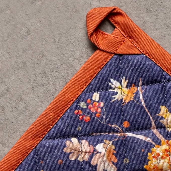 Maison d' Hermine 100% Cotton Oven Mitt & Pot Holder Set (7.5"x13" & 8"x8") Heat Resistant BBQ Cooking Gloves with Loop, Baking, Grilling, Kitchen, Handling Hot Pans (Kelim - Infinity)