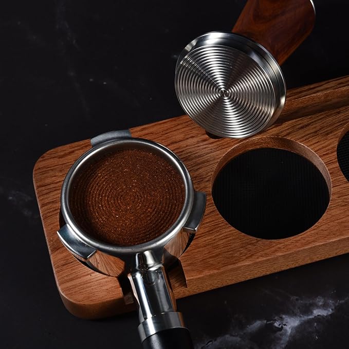 53.3mm Espresso Hand Tamper, MATOW Calibrated Spring Loaded Coffee Tamper with Stainless Steel Ripple Base, 30lbs Espresso Tamper with Red Rosewood Handle Compatible with Breville 54mm Portafilter