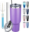 40 oz Tumbler with Lids and Straws, Stainless Steel Insulated Coffee Tumbler, Double Wall Vacuum Insulated Travel Mug Cup, Leakproof Thermal Coffee Cup for Hot and Cold Drinks (Purple)