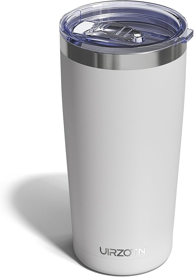 Travel Coffee Tumbler 20oz, Leakproof Travel Coffee Mug with Lid and Straw, Stainless Steel Double Wall Vacuum Insulated Tumbler for Hot/Iced Drinks (Textured Matte, White)