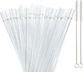 50 Pieces Reusable Straws, BPA-Free, 9" Transparent Hard Plastic Stripe Drinking Straw for Mason Jar Tumbler, Family or Party Use With Cleaning Brush