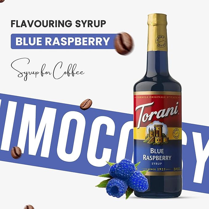 Jimoco® Syrup Pump Dispenser + Torani® Blue Raspberry Syrup, 25.4 oz - Coffee Syrup Pump & Flavoring Bundle