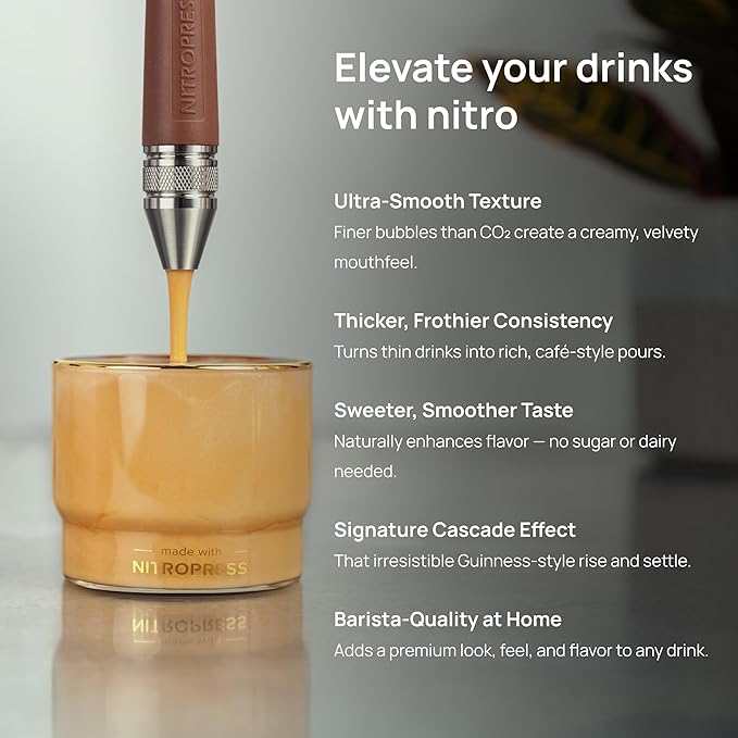 10 PCS NitroPress Nitrogen Coffee Chargers – Pure N2 Cartridges for Nitro Cold Brew Coffee Maker, Cocktails, Tea, and Beer – Use with NitroPress Instant Nitrogen Diffuser System