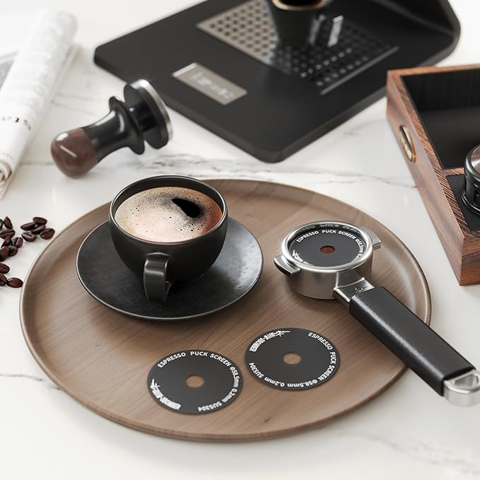 MHW-3BOMBER 54mm Espresso Puck Screen - 0.2mm Ultra Thin Espresso Puck - Metal Reusable Coffee Filter for Portafilter Basket 54mm - Puck Screen with Titanium Coating FG5641-OS