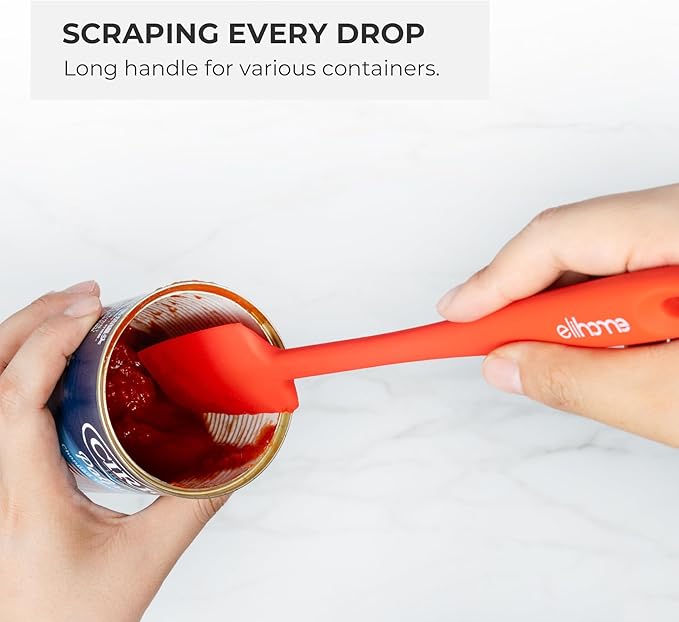 Elihome Skinny Silicone Spoonula - Non-Stick Heat Resistant Silicone Scraper Spatula for Mixing, Serving, Scraping, Stirring, and More - 11 Inch, Red