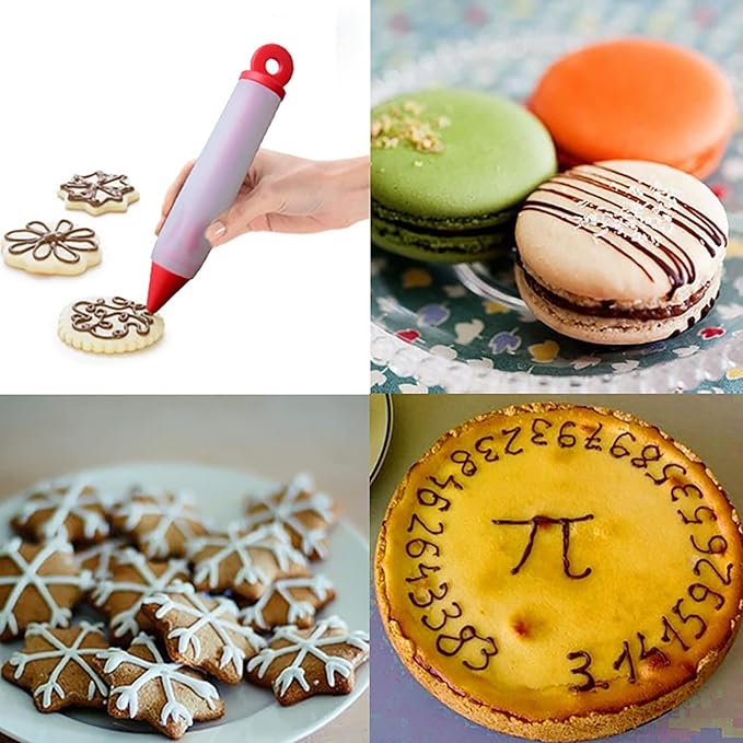 Cake Decorating Pen Dessert Decorating Tool, Silicone Food Syringe Cylinder with 4 Heads Cookie Icing Piping Nozzles Used for Chocolate Jam, Lettering, Drawing, Cream (Black)