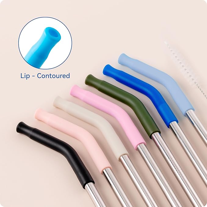 Reusable Metal Straws with Silicone Tip for Stanley 30oz,Stainless Steel Drinking Straws for 30oz Tumbler,3 Straight Tubes & 6 Tips& 1 Cleanr Brush (Jade)