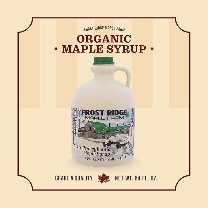 Frost Ridge Maple Farm, Organic Maple Syrup, Grade A, Half Gallon (64 FL Oz), Dark Robust (formerly Grade B)