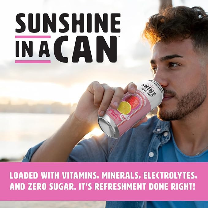 ShineWater Strawberry Lemon Vitamin D Electrolyte Drink | Zero Sugar Hydration Beverage with Magnesium, Zinc & Antioxidants | Low Calorie Plant-Based Vitamin Water | 12 Pack