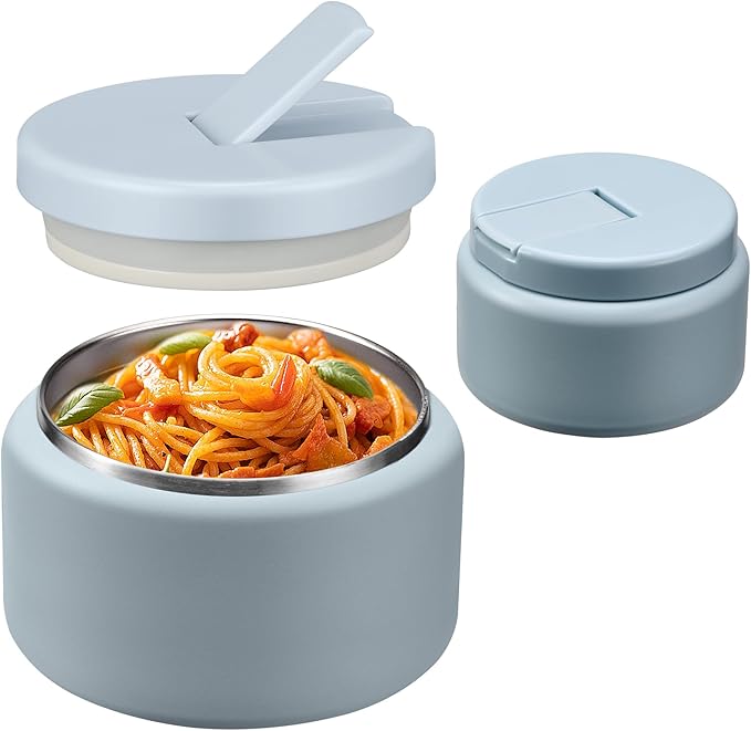 13.5oz Soup Thermo for Hot Food Kids with Buckle Lid Insulated Vacuum Food Jar Wide Mouth Leakproof Stainless Steel Lunch Container (Blue)
