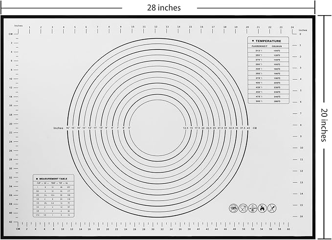 Yansumi Silicone Pastry Mat Extra Large Non-Slip Mat for Rolling Dough Pie Crust and Baking Non-Stick with Measurements (XL, 28"L x 20"W,Black)