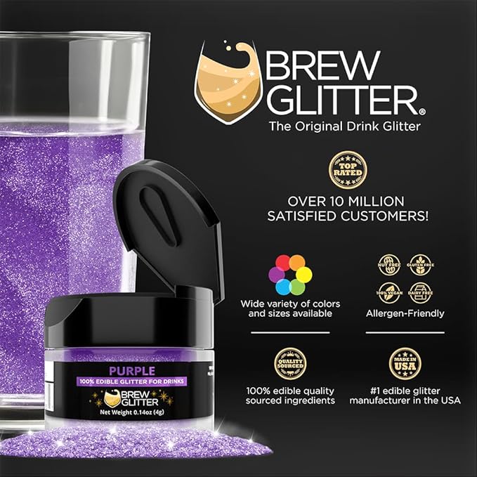 Brew Glitter Purple Edible Drink Glitter 1x 4g Jar for Cocktails, Beer, & Beverages